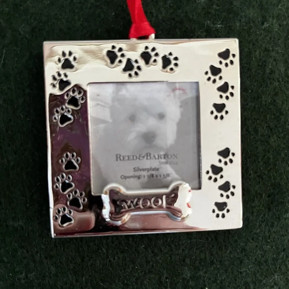 Reed & Barton Silver Plated Dog Photo Holder Christmas Ornament Dog Lover